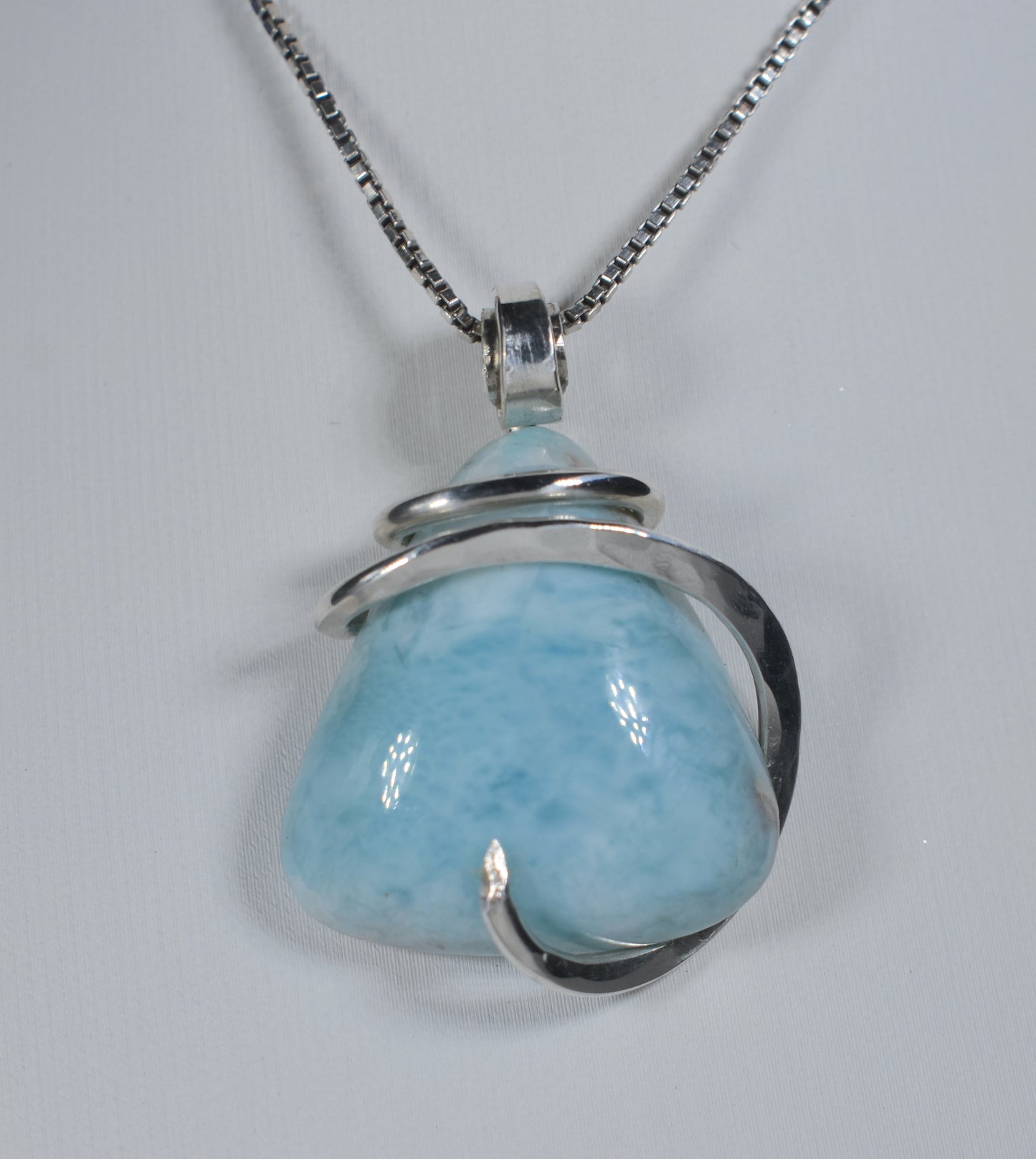 Larimar Handmade Crystal Pendant Wrapped in Silver