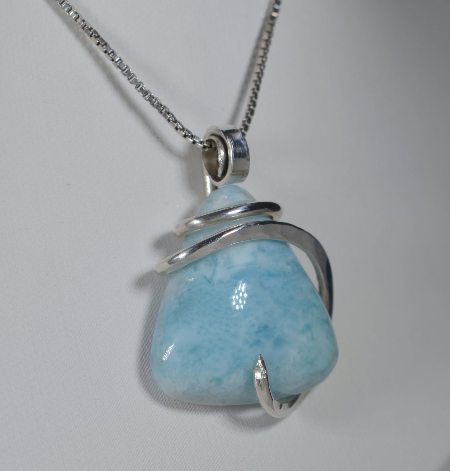 Larimar Handmade Crystal Pendant Wrapped in Silver