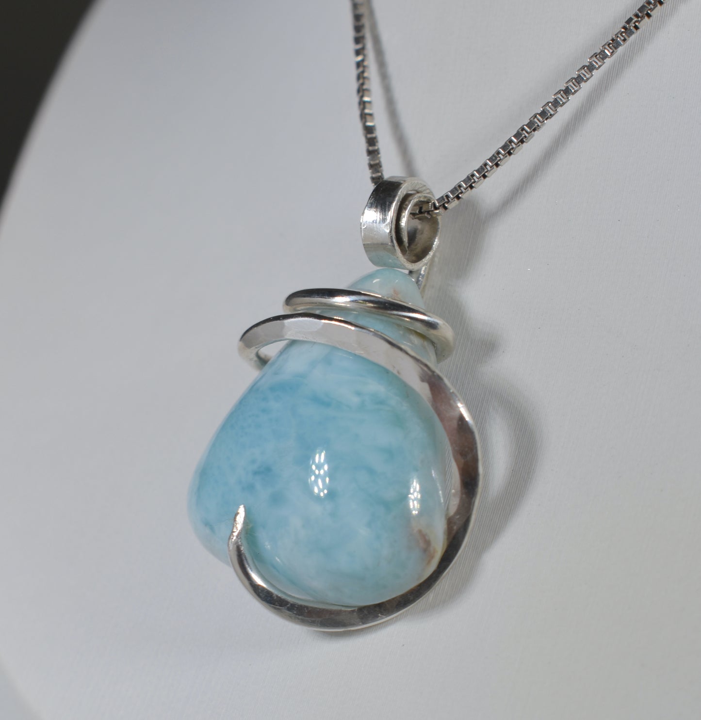 Larimar Handmade Crystal Pendant Wrapped in Silver