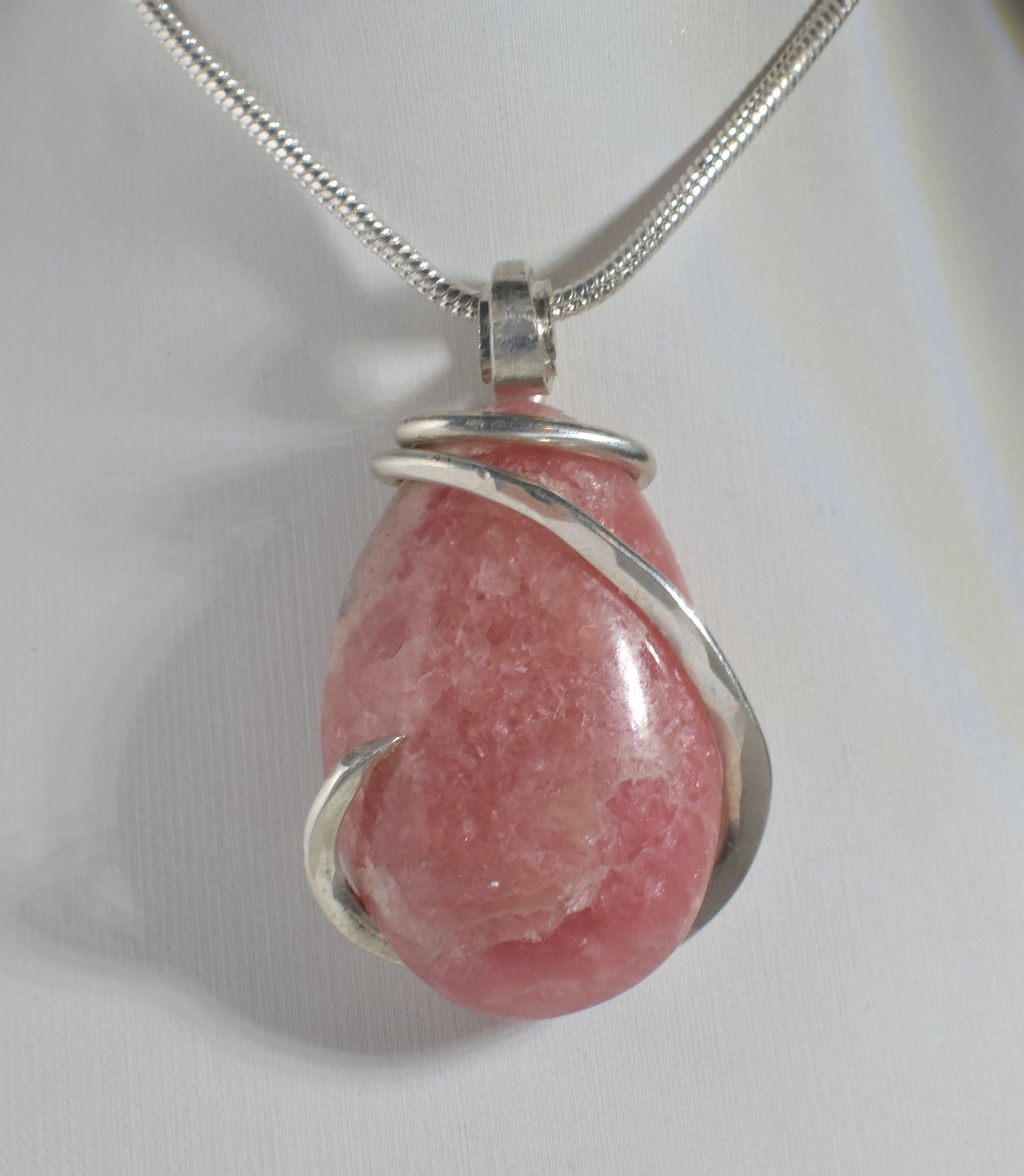 Rhodochrosite Handmade Crystal Pendant Wrapped in Silver