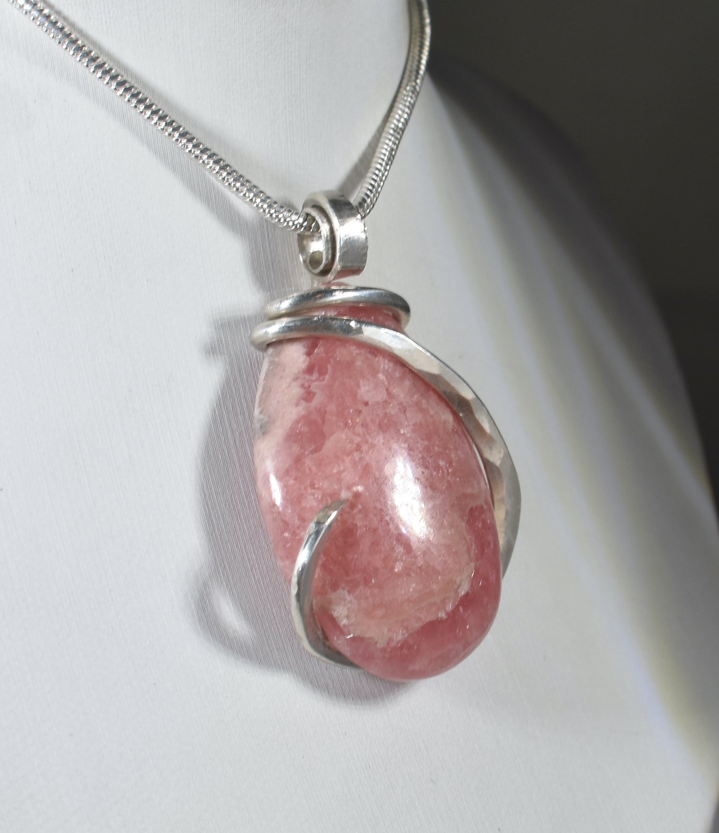 Rhodochrosite Handmade Crystal Pendant Wrapped in Silver