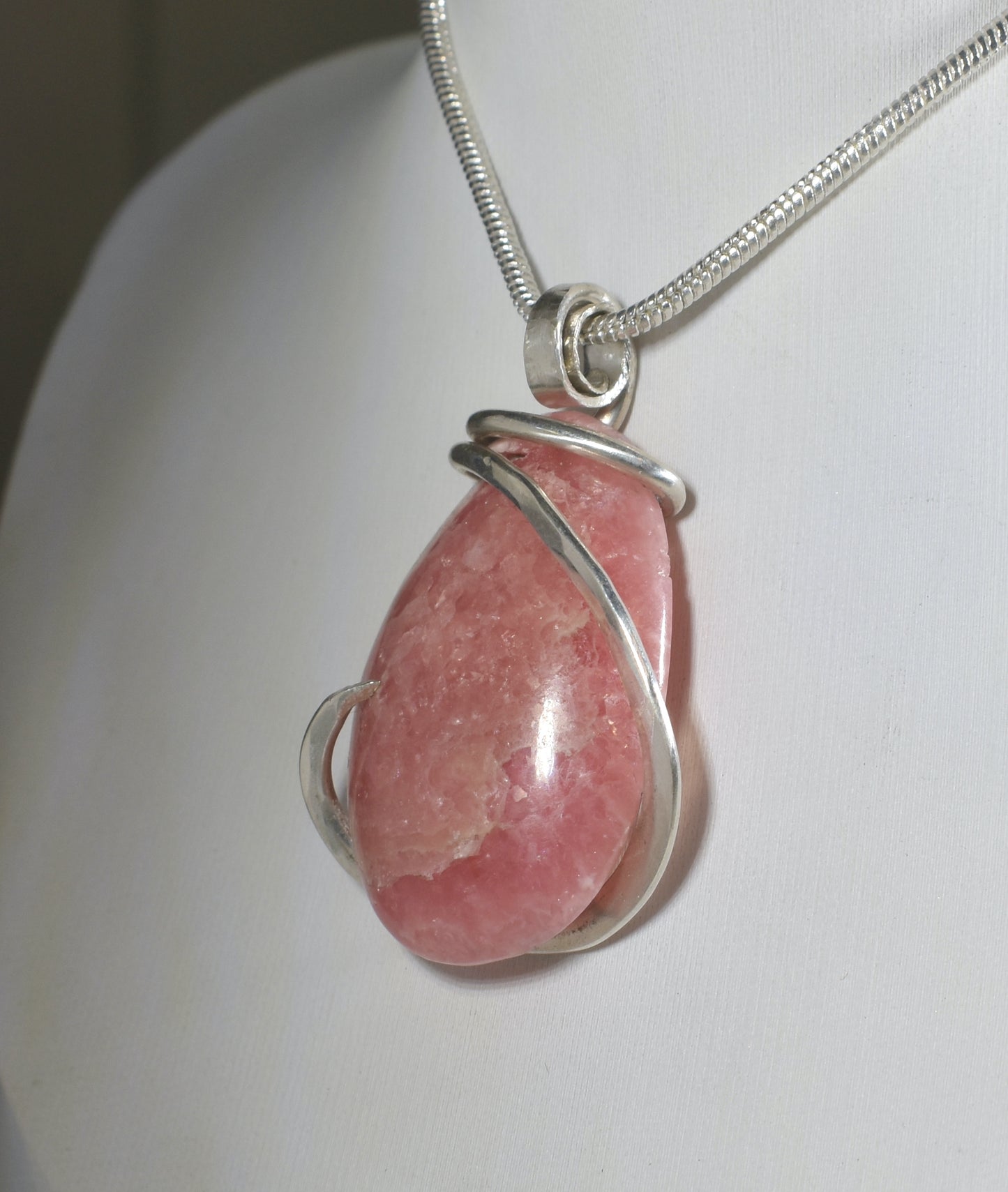 Rhodochrosite Handmade Crystal Pendant Wrapped in Silver