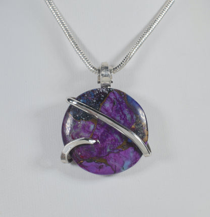 Purple Navajo Turquoise Handmade Stone Pendant Wrapped in Silver