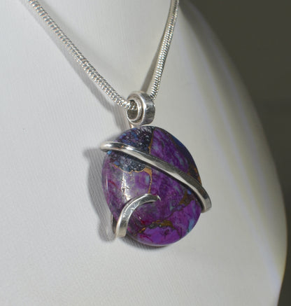 Purple Navajo Turquoise Handmade Stone Pendant Wrapped in Silver