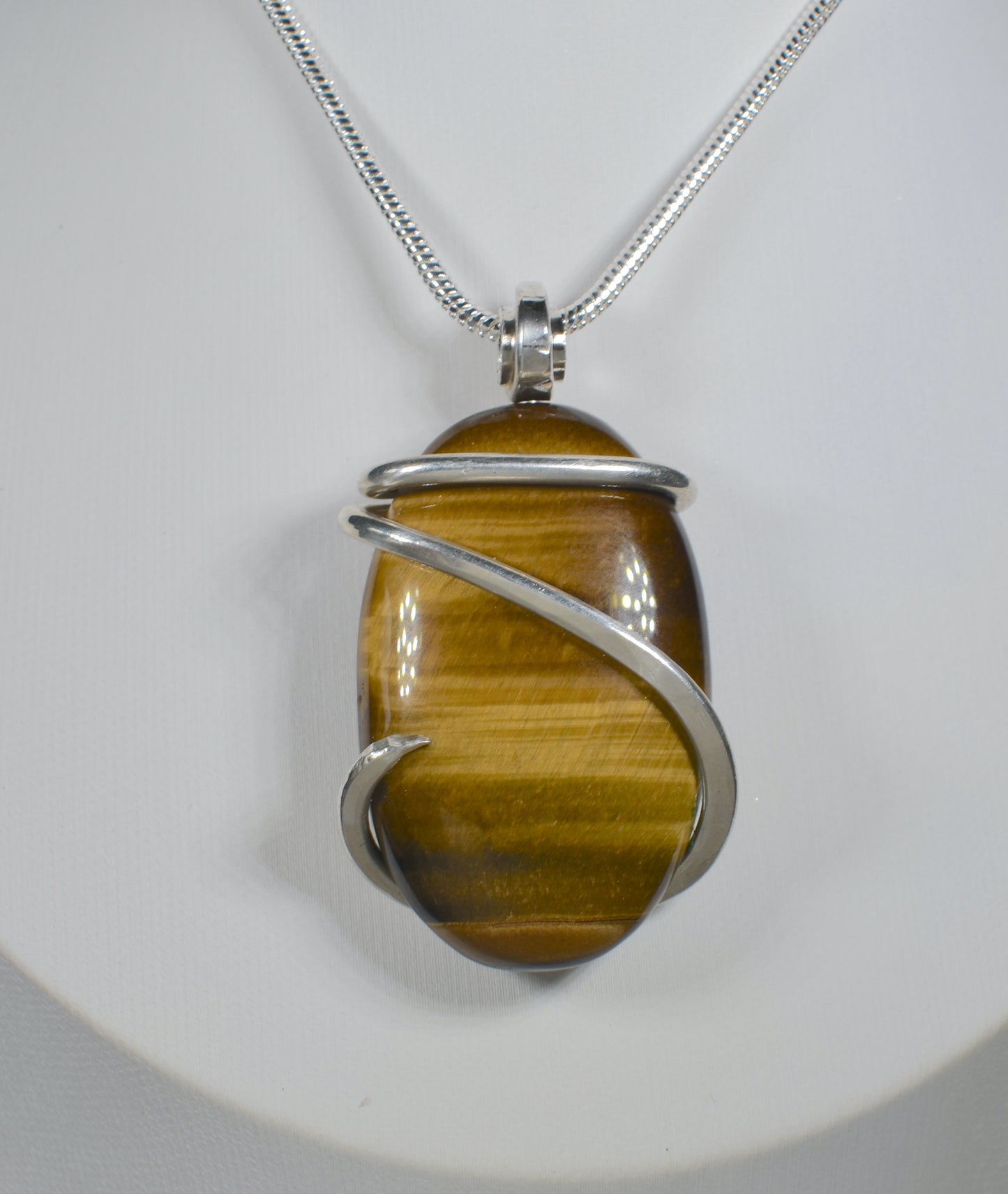 Gold Tiger Eye Handmade Stone Pendant Wrapped in Silver