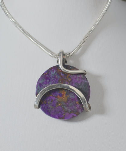 Purple Navajo Turquoise Handmade Stone Pendant Wrapped in Silver