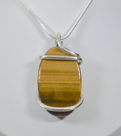 Gold Tiger Eye Handmade Stone Pendant Wrapped in Silver