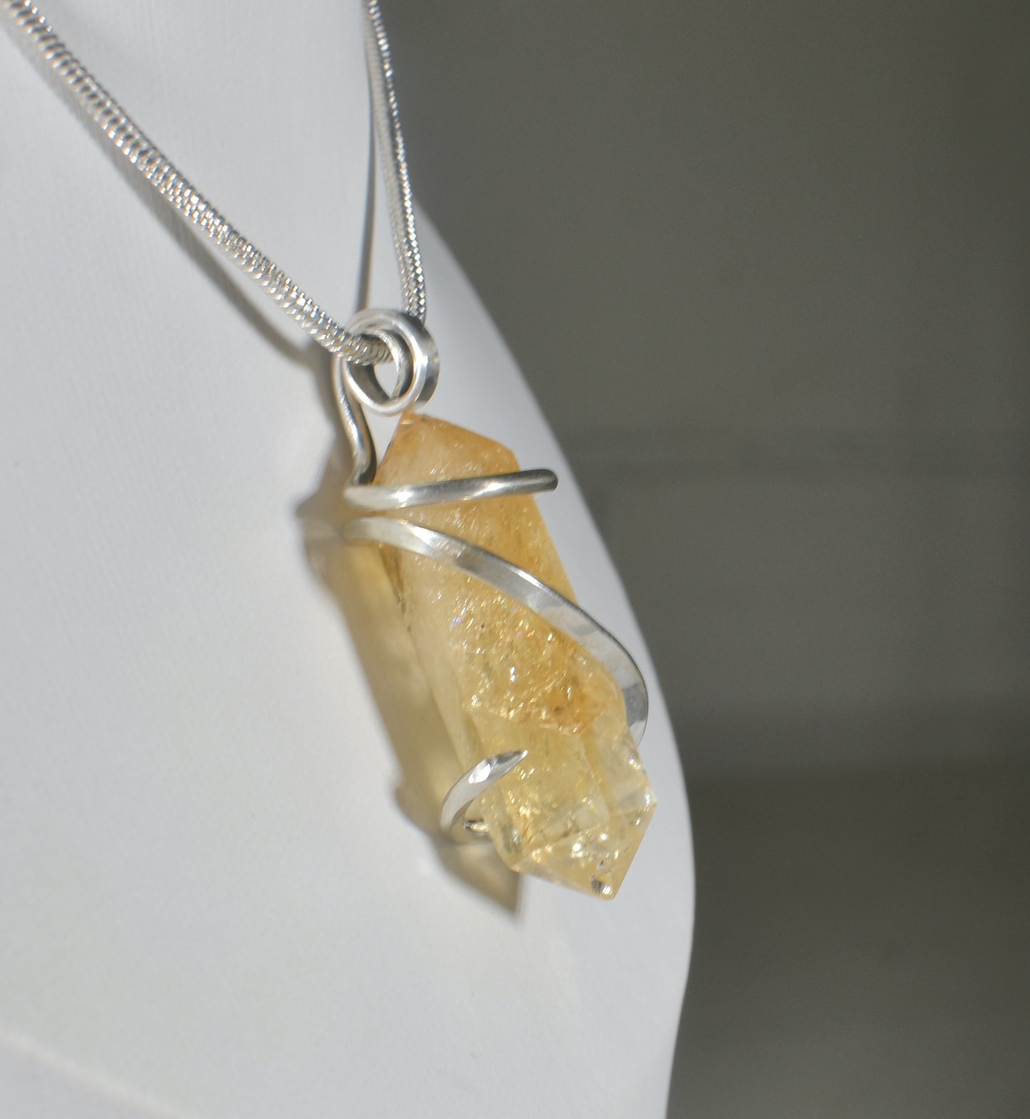 Citrine Handmade Crystal Pendant Wrapped in Silver