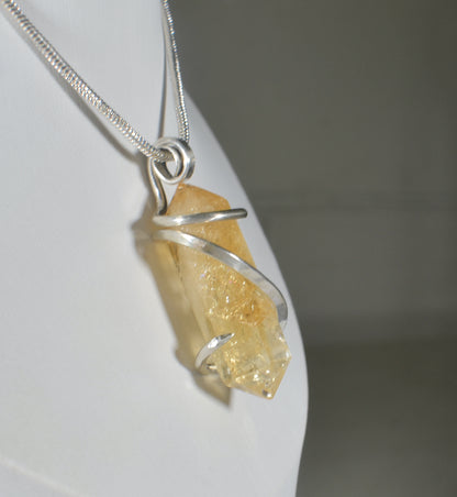 Citrine Handmade Crystal Pendant Wrapped in Silver