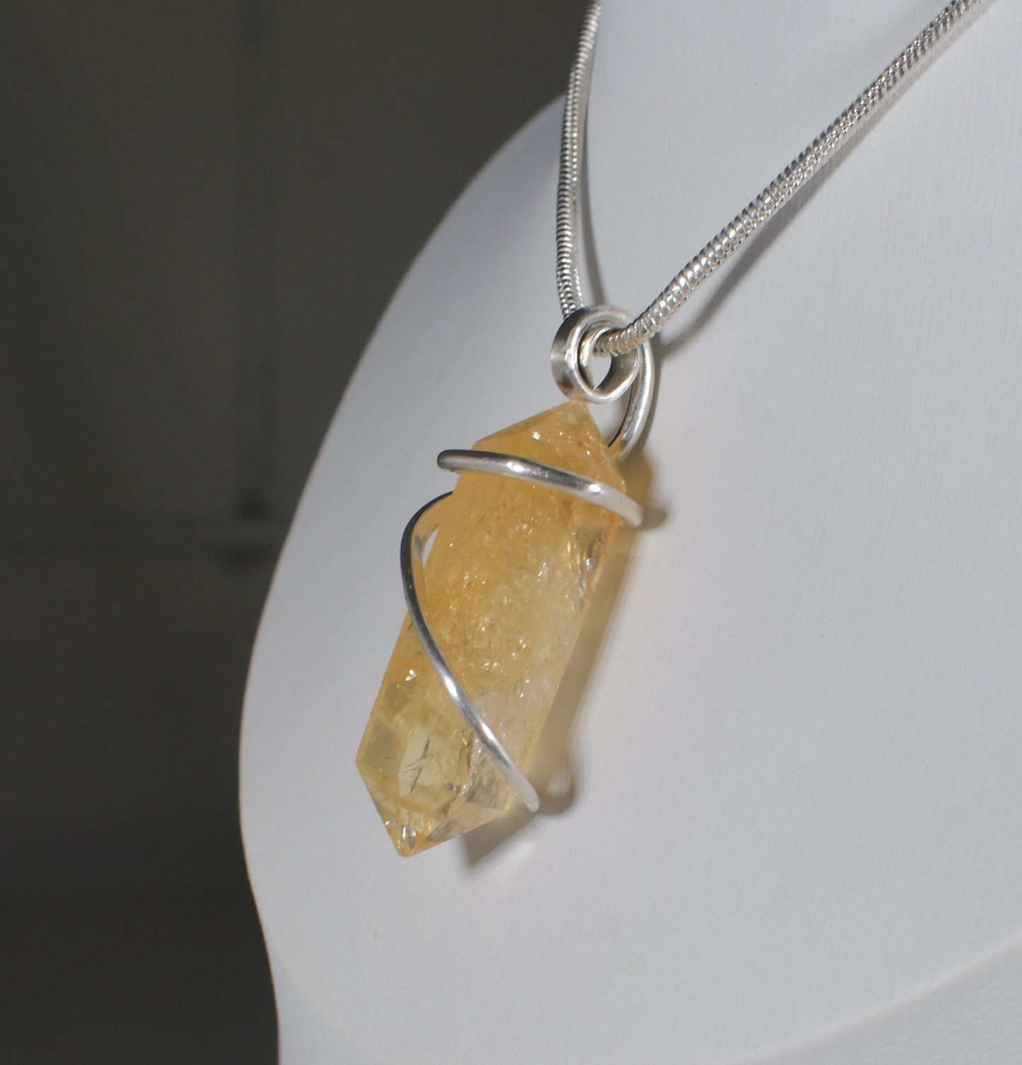 Citrine Handmade Crystal Pendant Wrapped in Silver