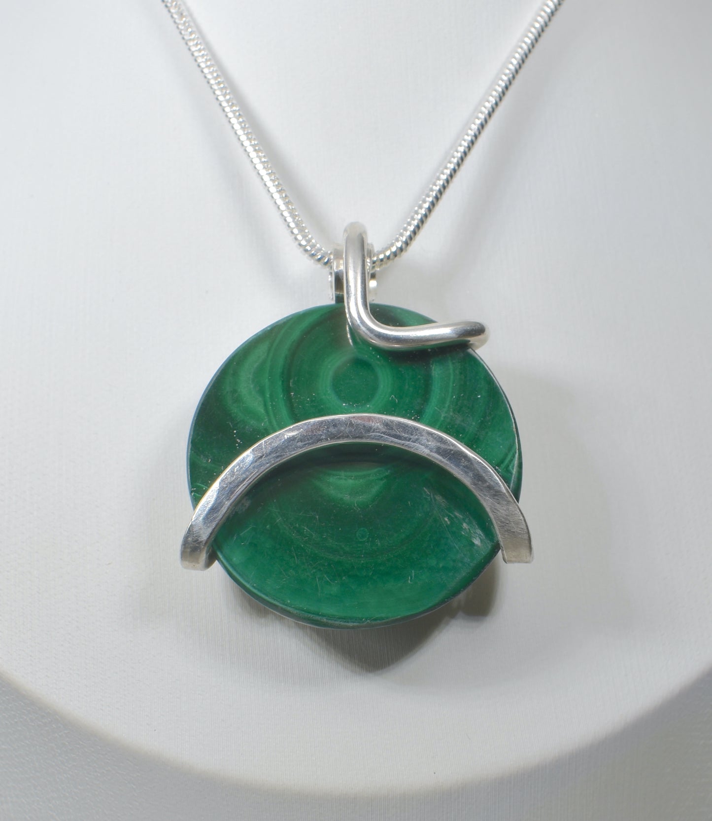 Malachite Handmade Stone Pendant Wrapped in Silver