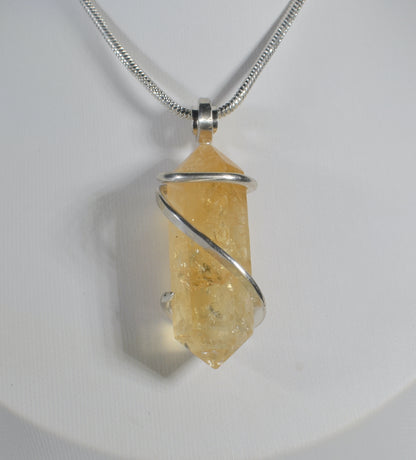 Citrine Handmade Crystal Pendant Wrapped in Silver