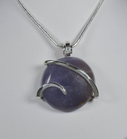 Lepidolite Handmade Stone Pendant Wrapped in Silver