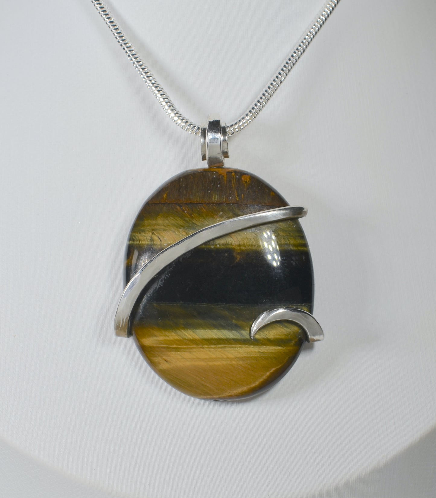 Gold Tiger Eye Handmade Stone Pendant Wrapped in Silver