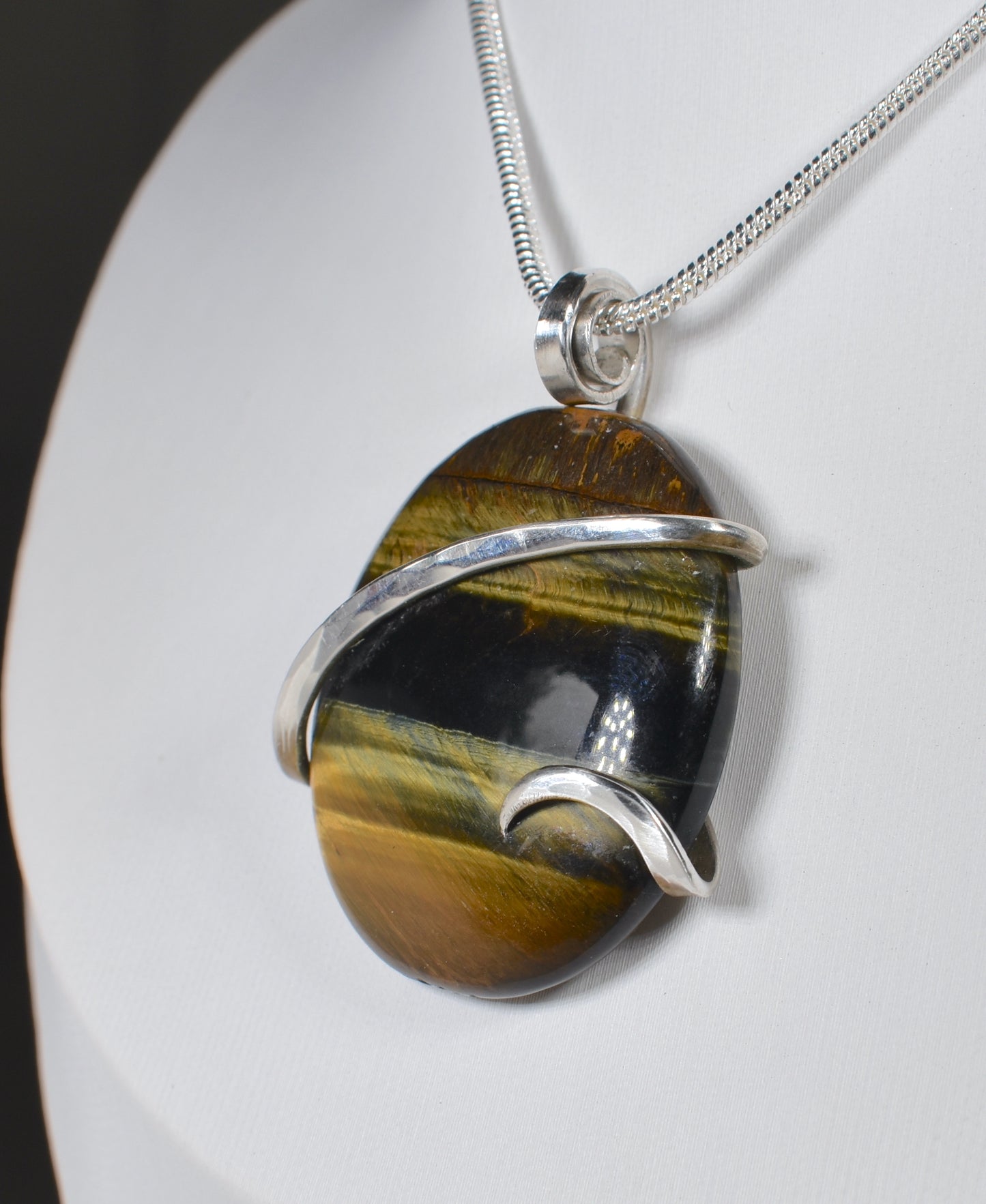 Gold Tiger Eye Handmade Stone Pendant Wrapped in Silver