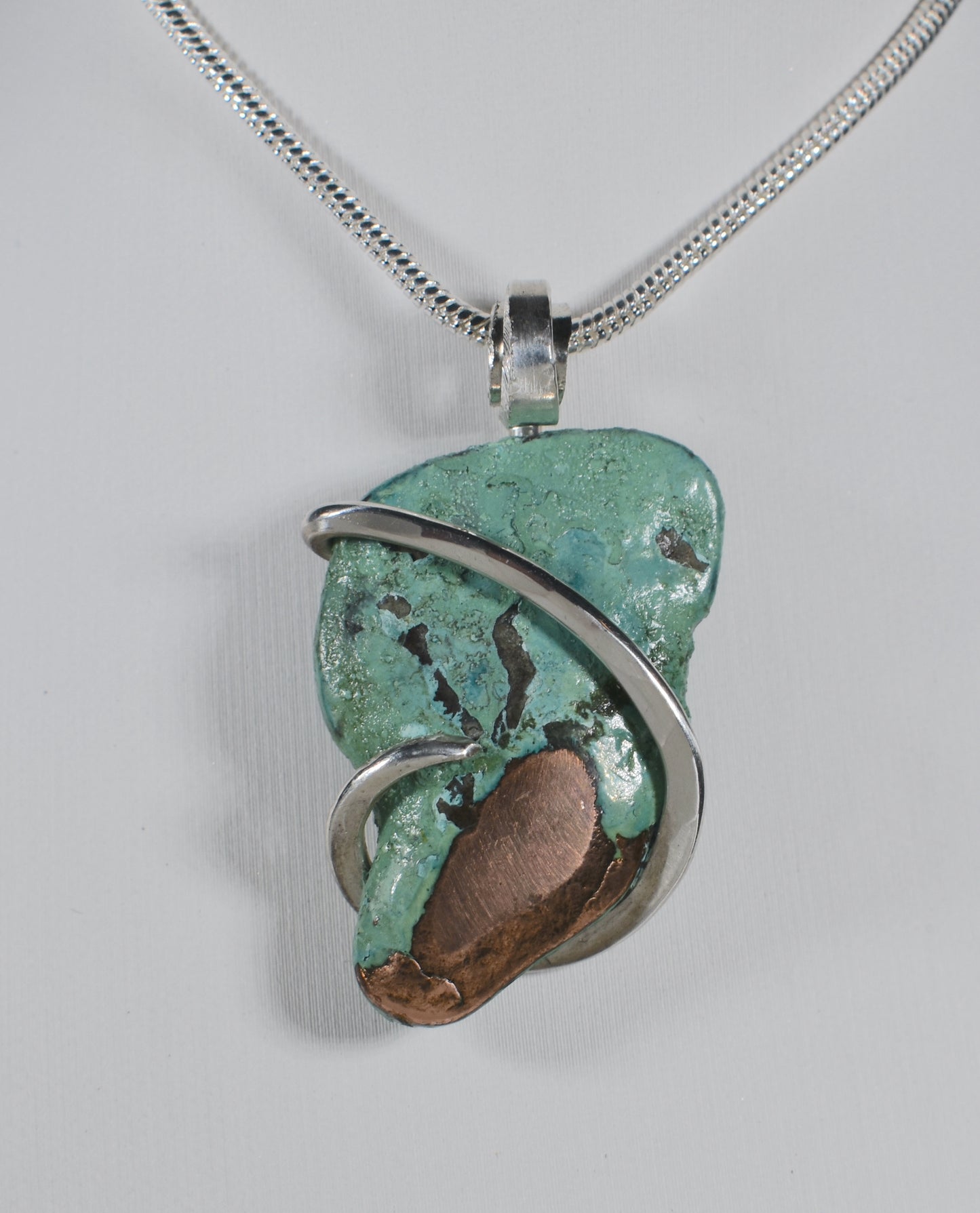 Splash Copper Handmade Stone Pendant Wrapped in Silver