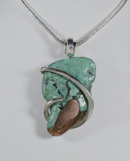 Splash Copper Handmade Stone Pendant Wrapped in Silver