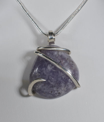 Lepidolite Handmade Stone Pendant Wrapped in Silver