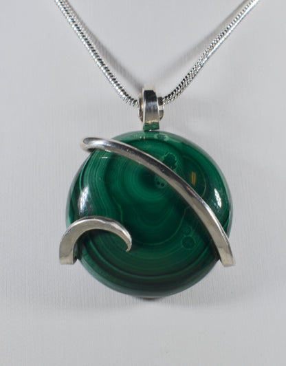 Malachite Handmade Stone Pendant Wrapped in Silver