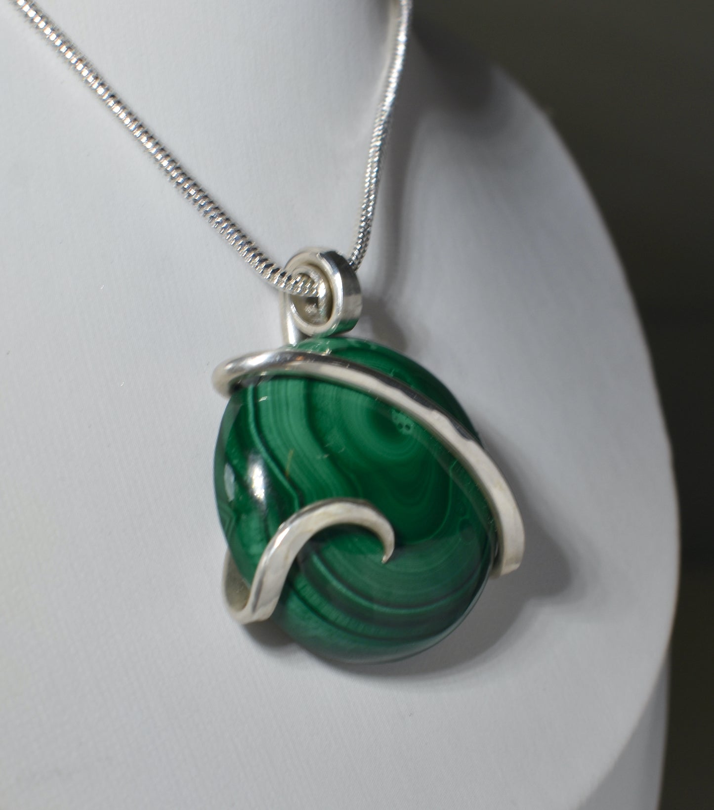 Malachite Handmade Stone Pendant Wrapped in Silver