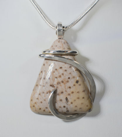 Petrified Palm Wood Handmade Stone Pendant Wrapped in Silver