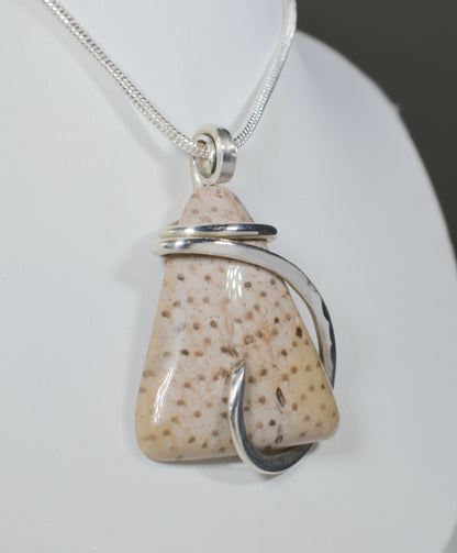 Petrified Palm Wood Handmade Stone Pendant Wrapped in Silver