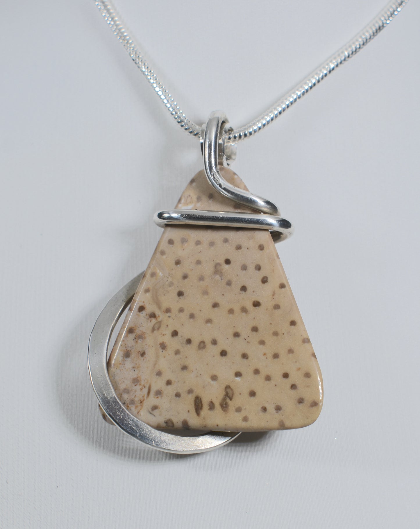 Petrified Palm Wood Handmade Stone Pendant Wrapped in Silver