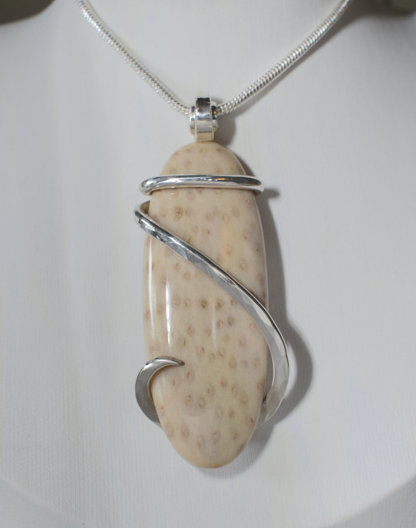 Petrified Palm Wood Handmade Stone Pendant Wrapped in Silver