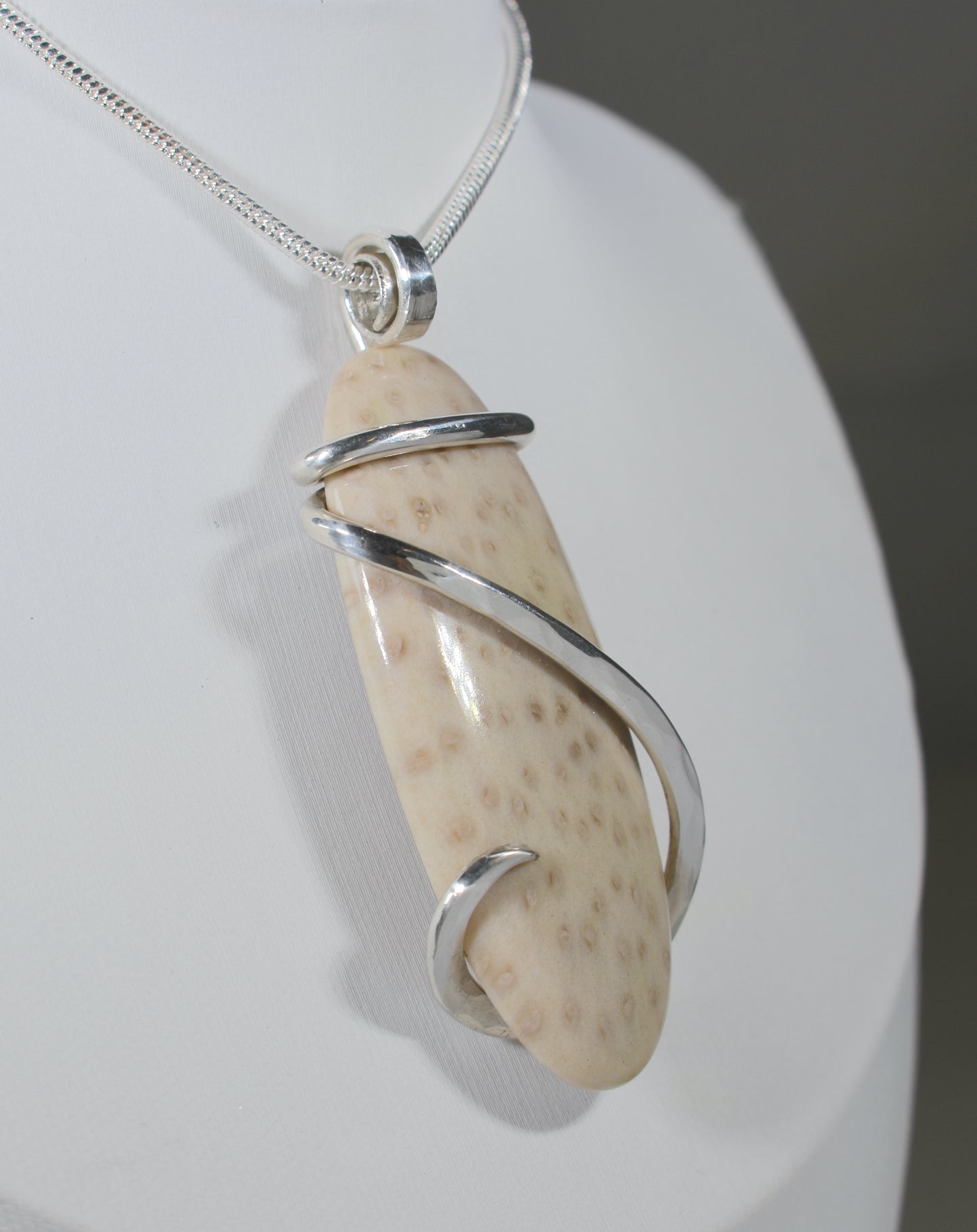 Petrified Palm Wood Handmade Stone Pendant Wrapped in Silver