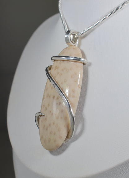 Petrified Palm Wood Handmade Stone Pendant Wrapped in Silver