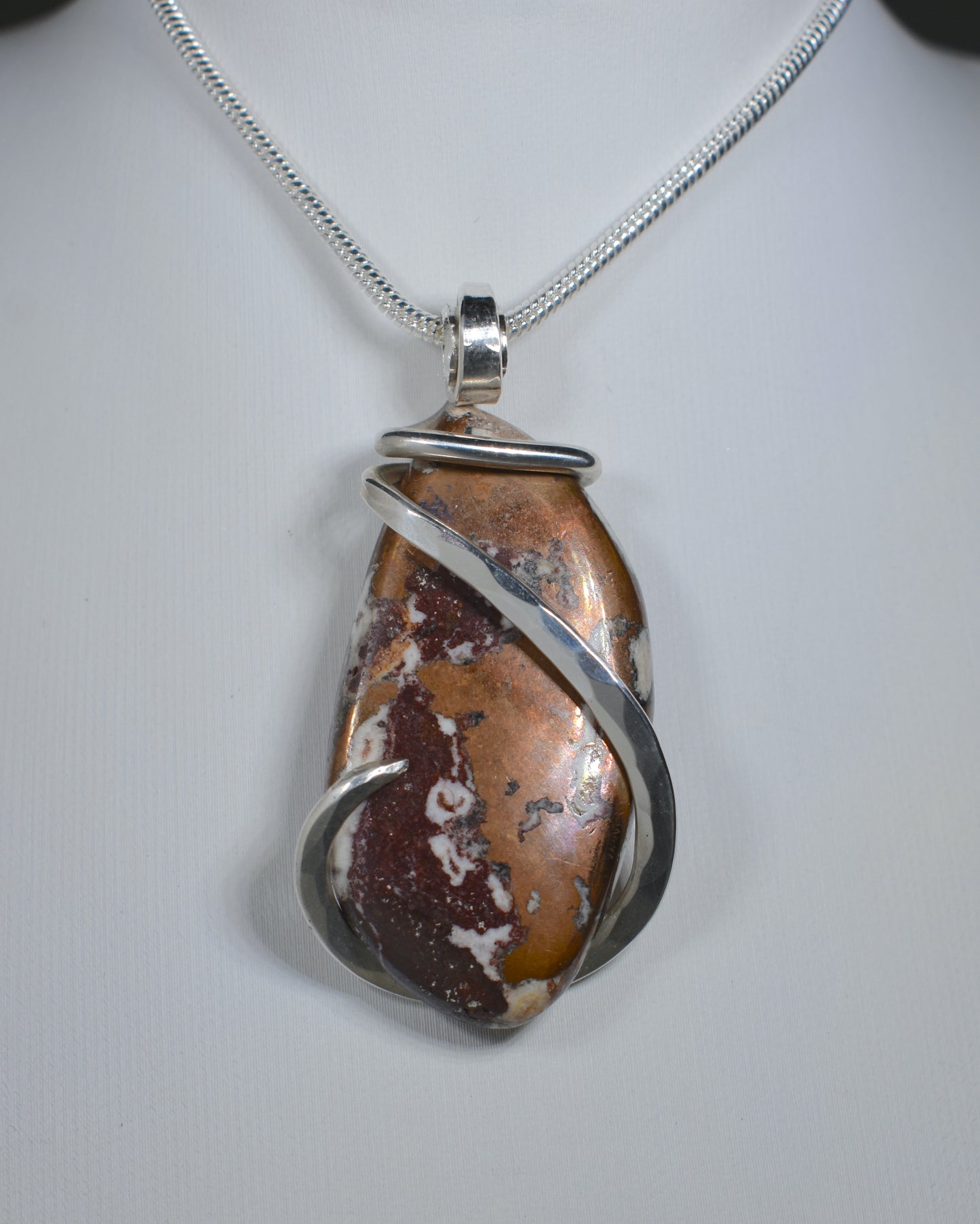 Copper Handmade Stone Pendant Wrapped in Silver