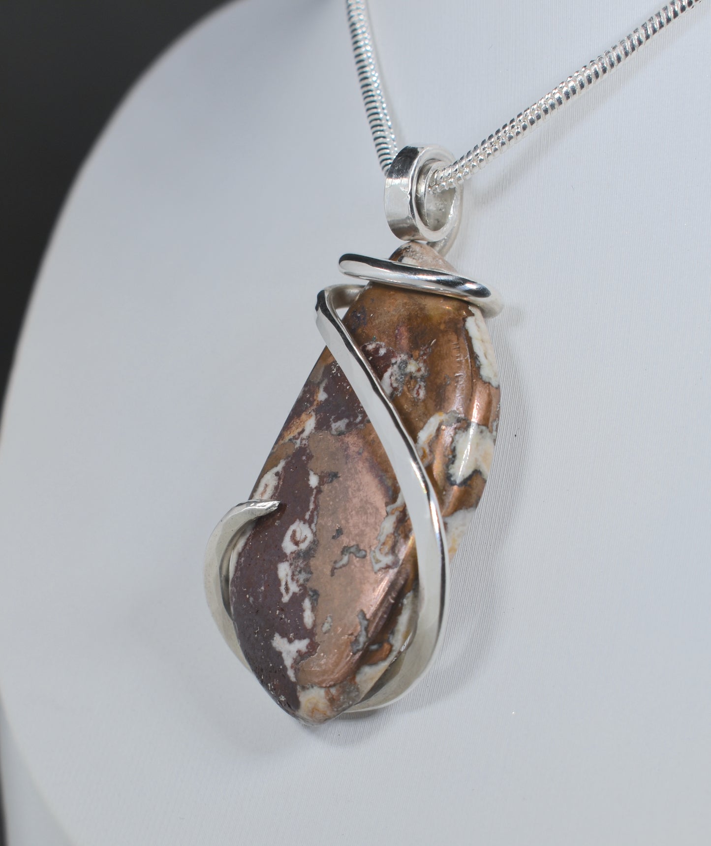 Copper Handmade Stone Pendant Wrapped in Silver