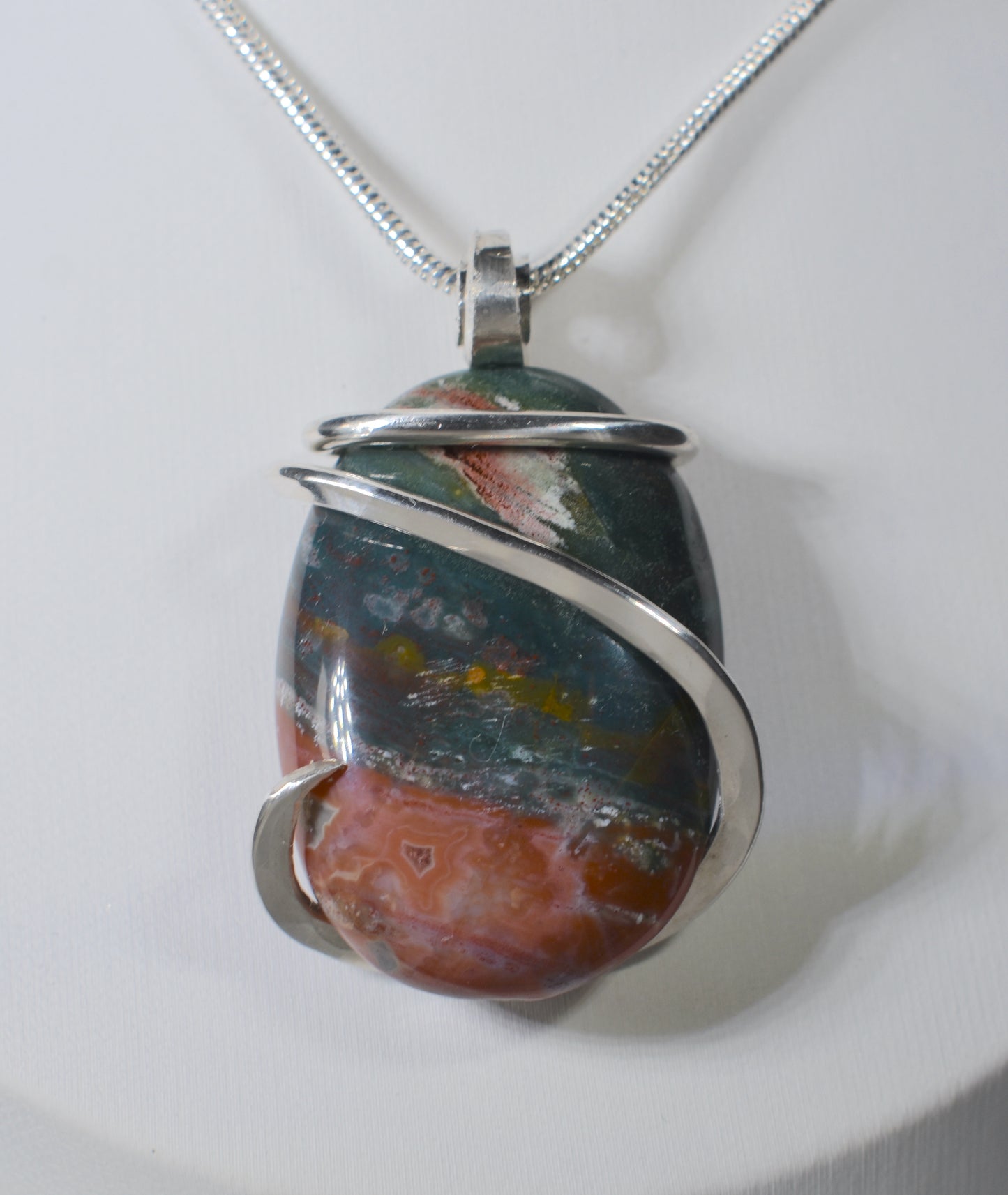 Bloodstone Handmade Stone Pendant Wrapped in Silver