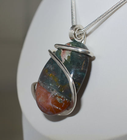 Bloodstone Handmade Stone Pendant Wrapped in Silver