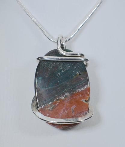 Bloodstone Handmade Stone Pendant Wrapped in Silver