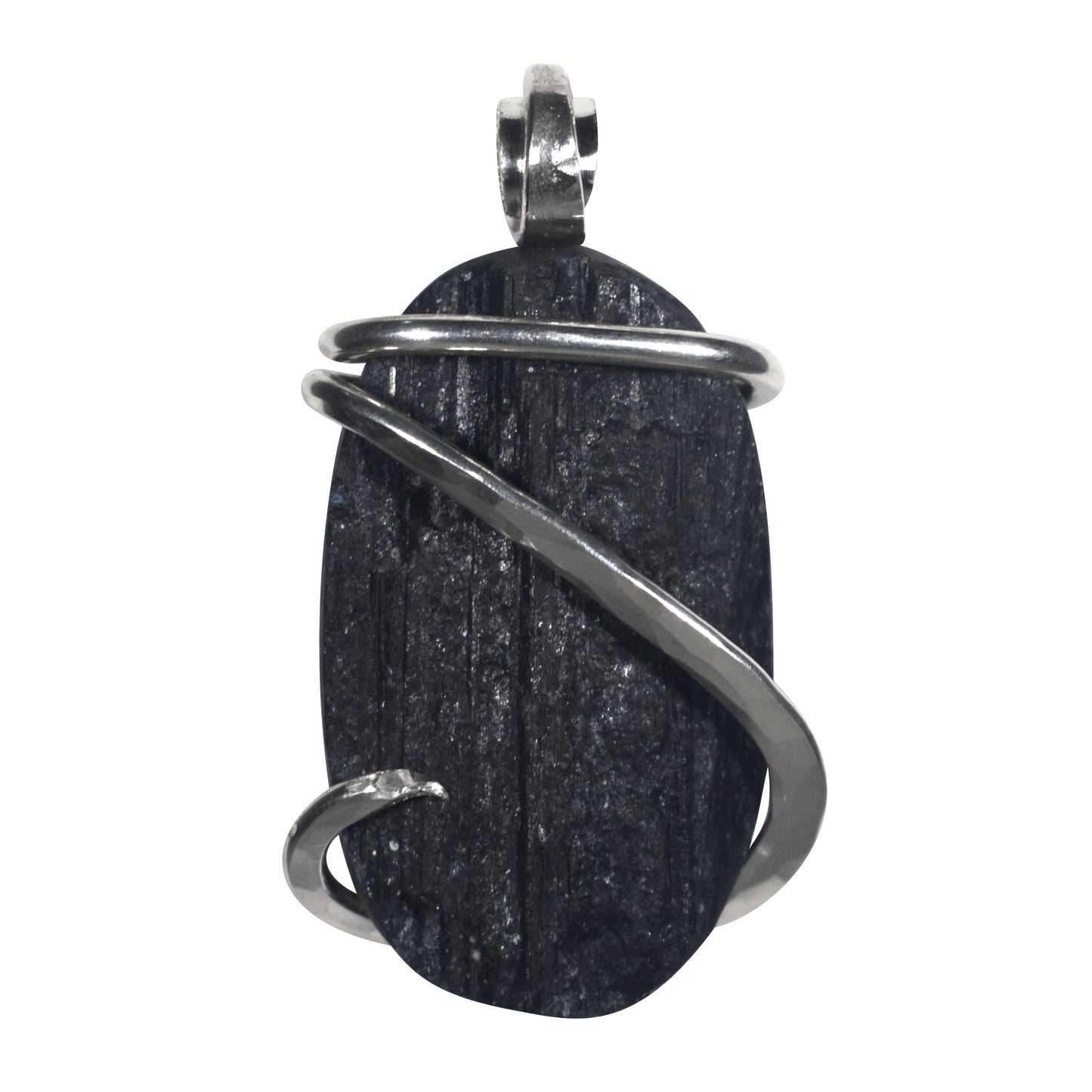 Black Tourmaline Handmade Stone Pendant Wrapped in Silver