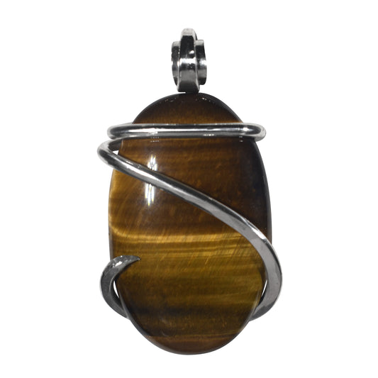 Gold Tiger Eye Handmade Stone Pendant Wrapped in Silver