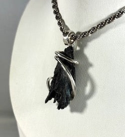 Kyanite Black Stone Pendant (Witch's Broom) Hand Wrapped in Sterling Silver