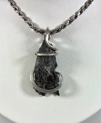 Kyanite Black Stone Pendant (Witch's Broom) Hand Wrapped in Sterling Silver