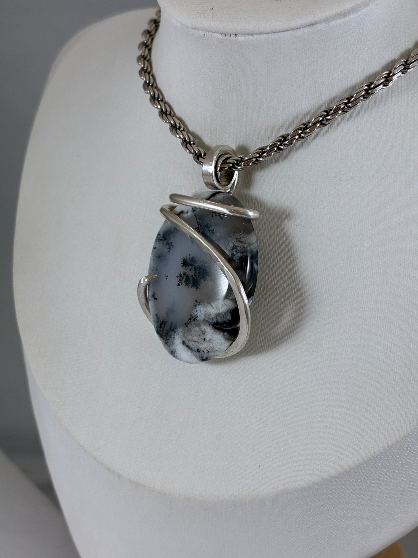 Dendritic Agate Handmade Crystal Pendant Wrapped in Silver