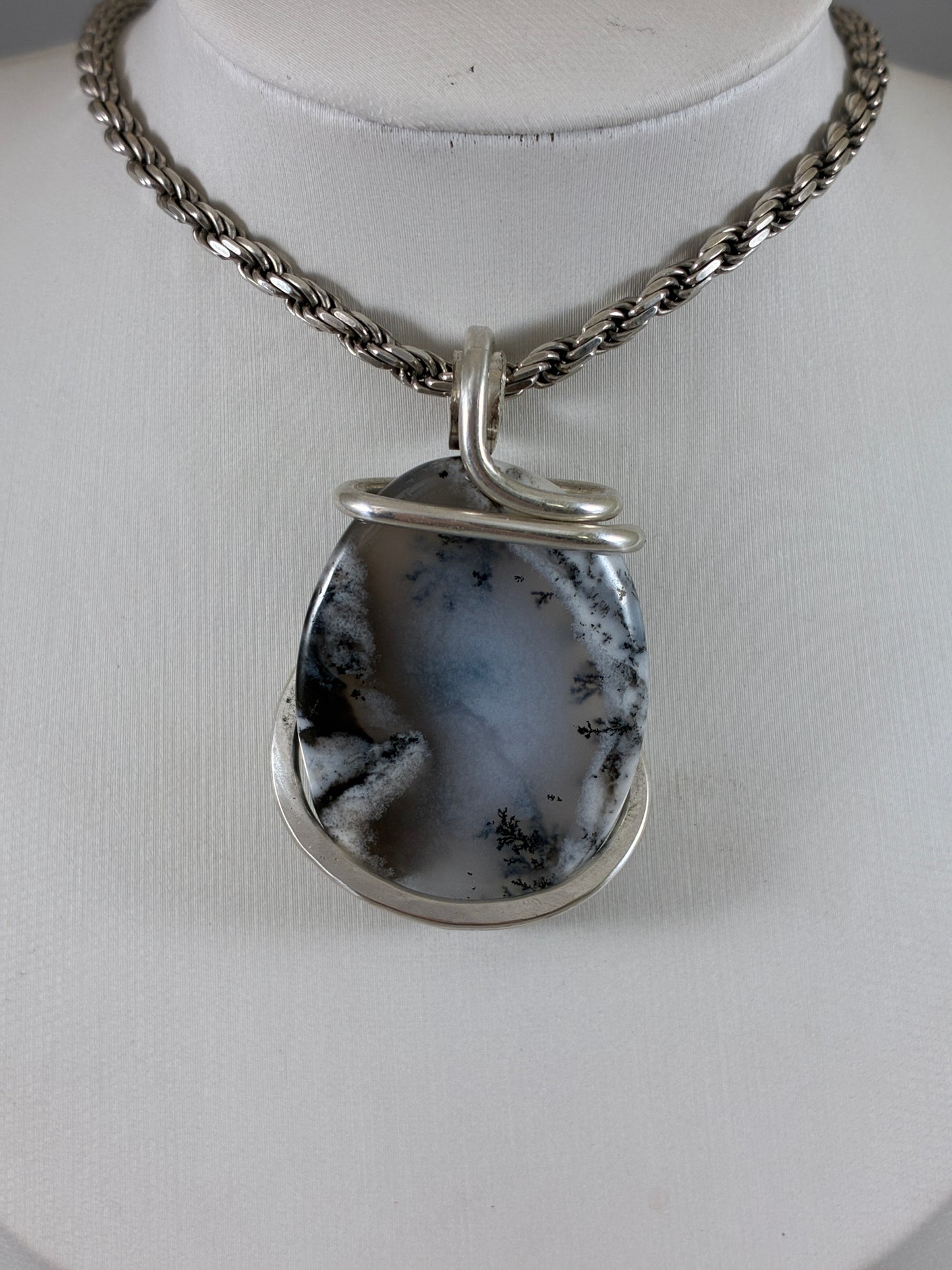 Dendritic Agate Handmade Crystal Pendant Wrapped in Silver