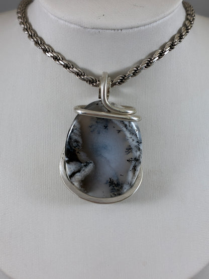 Dendritic Agate Handmade Crystal Pendant Wrapped in Silver