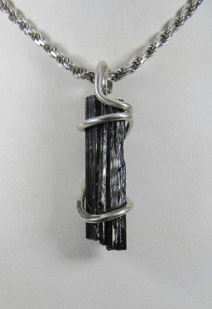 Black Tourmaline Handmade Stone Pendant Wrapped in Silver