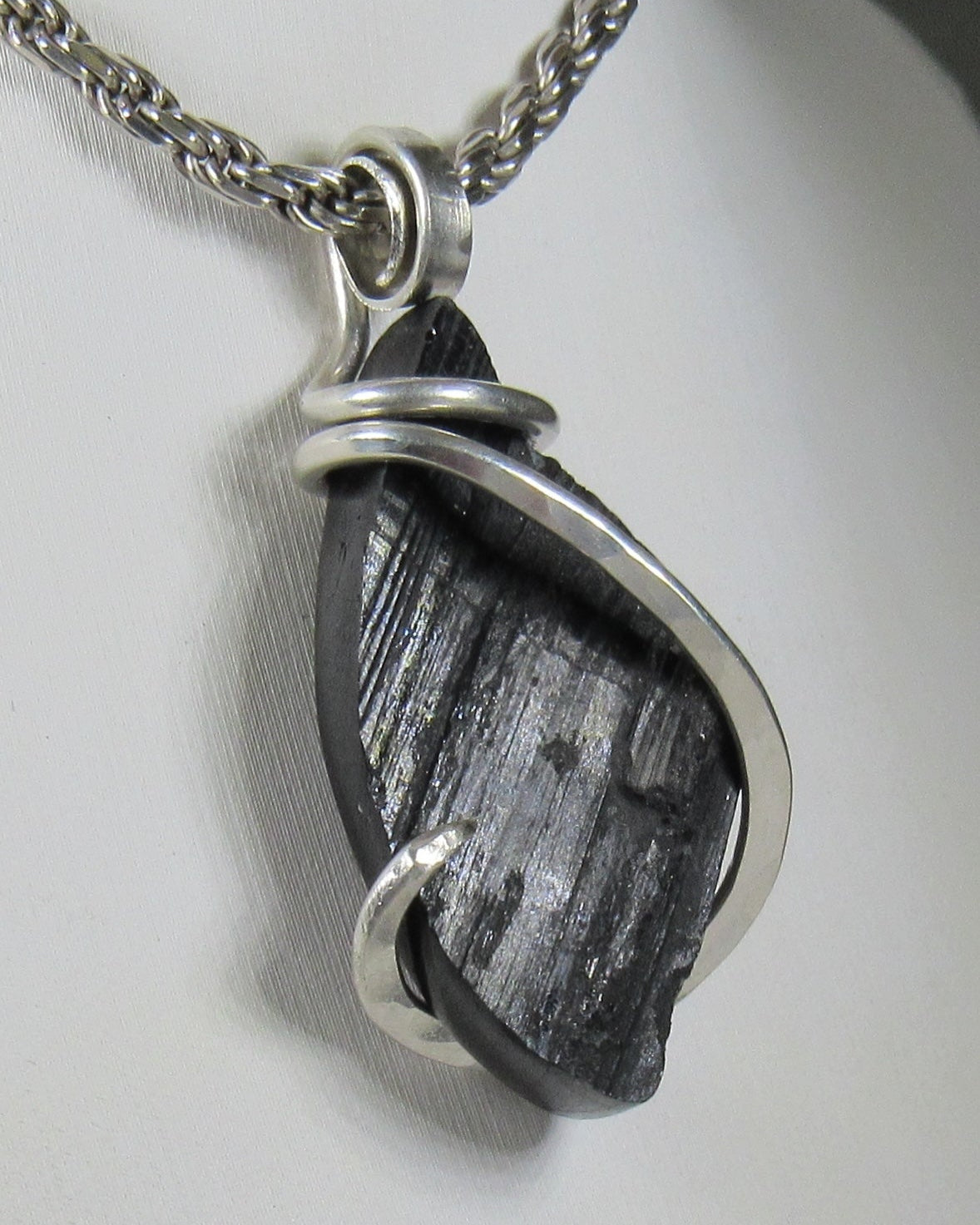 Black Tourmaline Handmade Stone Pendant Wrapped in Silver