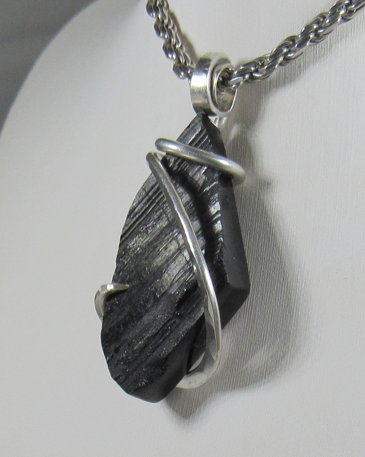 Black Tourmaline Handmade Stone Pendant Wrapped in Silver