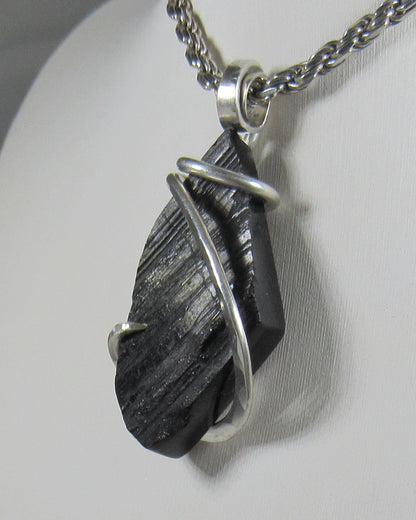 Black Tourmaline Handmade Stone Pendant Wrapped in Silver
