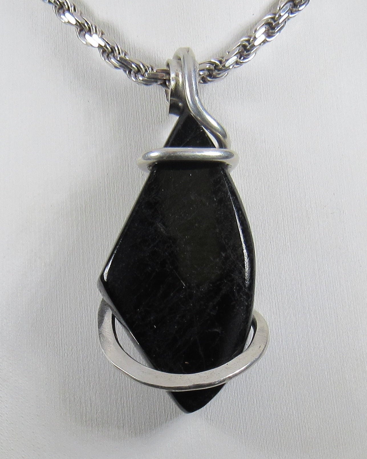 Black Tourmaline Handmade Stone Pendant Wrapped in Silver