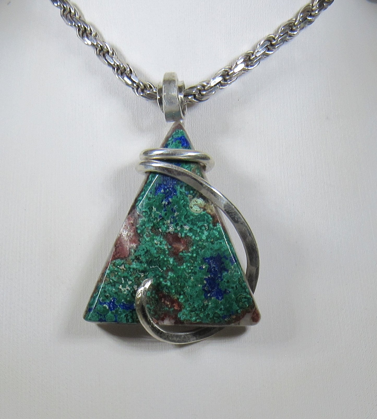 Azurite/Malachite Handmade Stone Pendant Wrapped in Sterling Silver