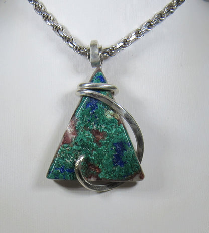 Azurite/Malachite Handmade Stone Pendant Wrapped in Sterling Silver