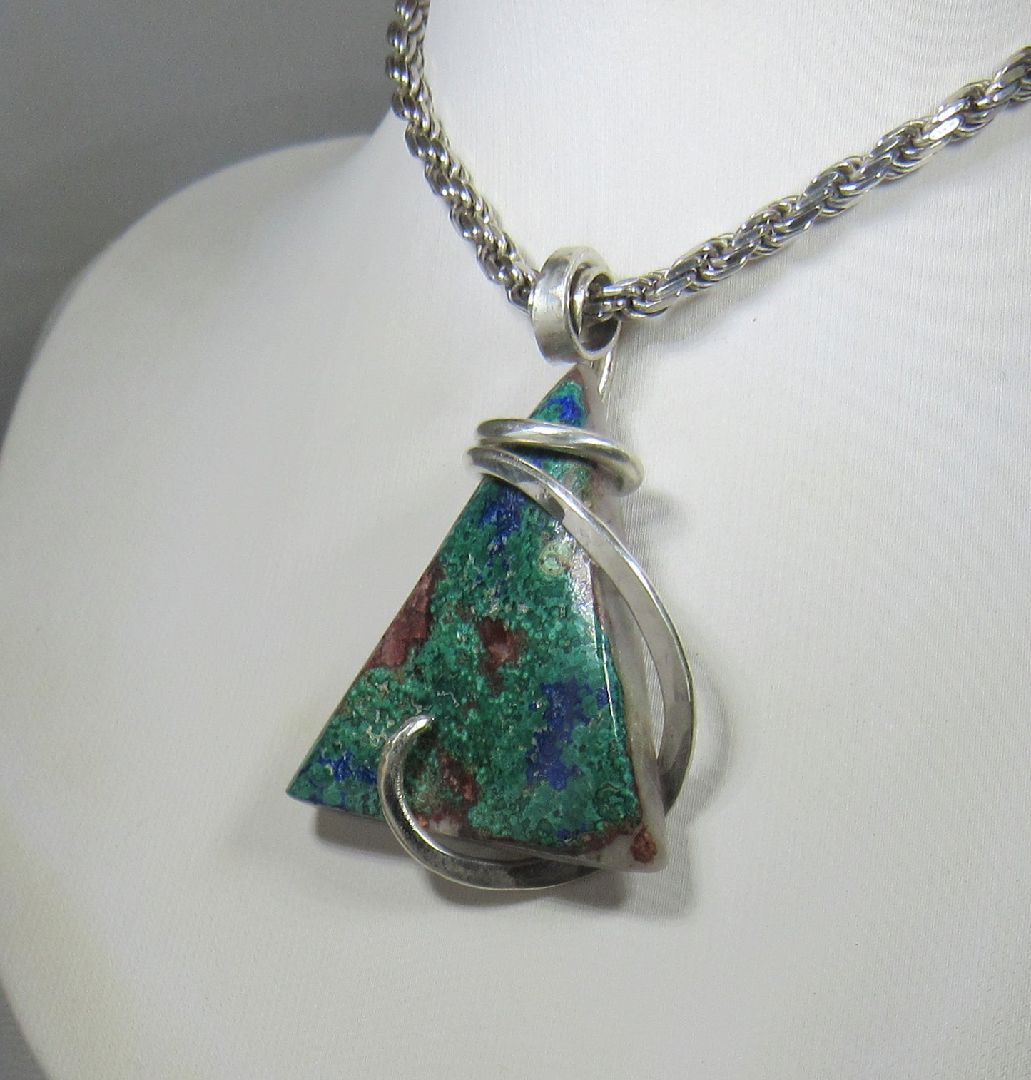 Azurite/Malachite Handmade Stone Pendant Wrapped in Sterling Silver